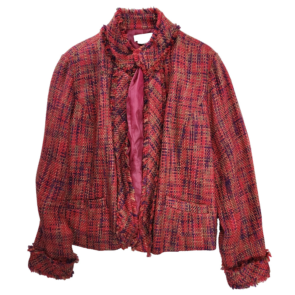 Coldwater Creek Boucle Tweed Blazer Women XL Red Open Jacket